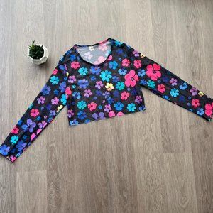 SHEIN Sheer/Meshy Floral Pattern Long Sleeve Crop Top